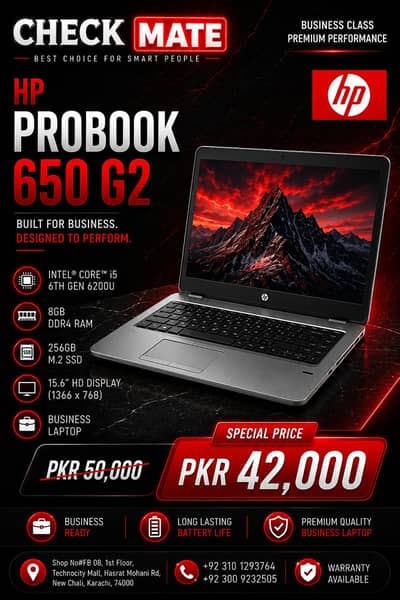 HP ProBook 650 G2 core i5 6th Gen | 8GB RAM | 256GB M. 2 SSD | 15.6"