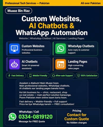 Website Design | AI Chatbot | WhatsApp Automation | Developer Pakistan