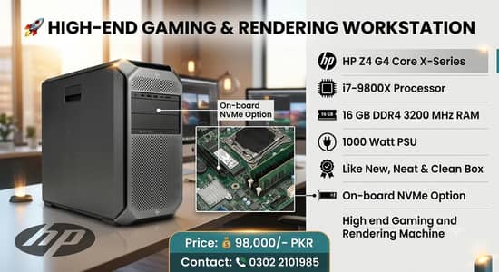 Hp Z4 G4 with i7 9800x 1000 watt psu dual 8pin Ddr4 16gb 3200 MAH