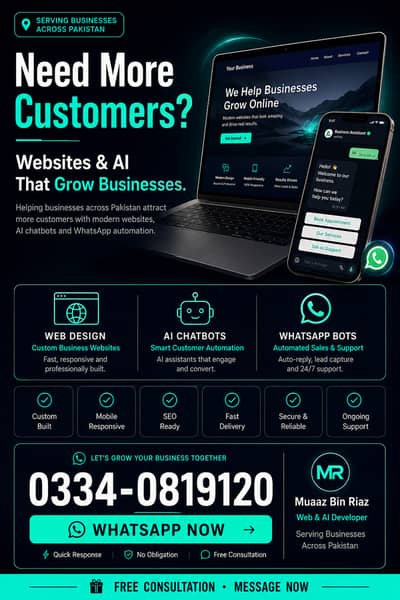 Website Design | AI Chatbot | WhatsApp Automation | Developer Pakistan