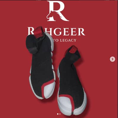 Black Sock Sneakers High Top Slip-On | Knit Upper Red Accent | Used