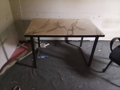 Modern K-Frame Office Table / 4-Seater Dining Table Marble Finish Top