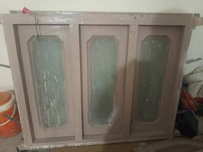 Two wooden windows with fitted mirror and two pairs of doors