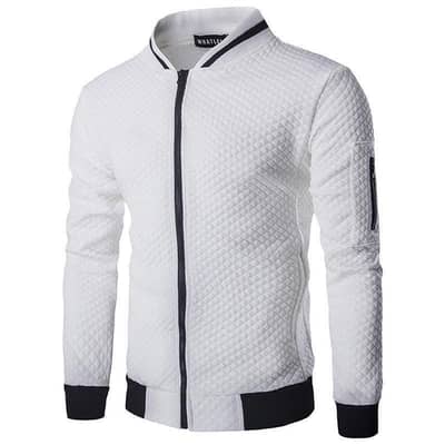 Premium Men's White Zipper Cardigan – Casual Sports Style Jacket