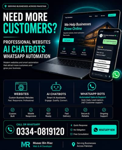 Website Design | AI Chatbot | WhatsApp Automation | Developer Pakistan