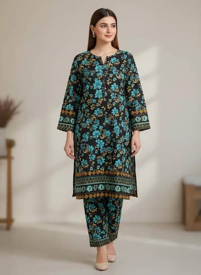 Stylish 2 Pcs Women's Unstitched Printed Suit