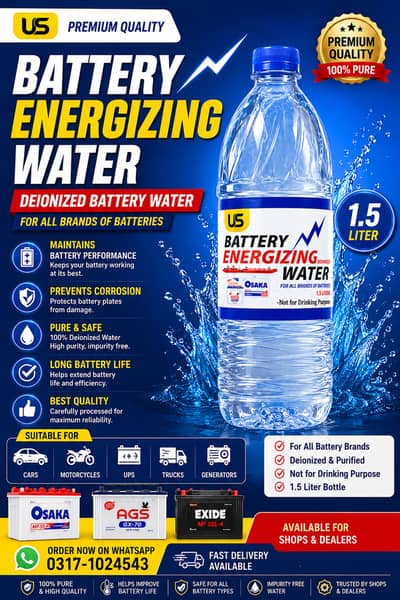US Battery Energizing Water 1.5L | Deionized Battery Water | Ctn Rate
