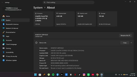 Dell core i3 8th Generation 4\128 SSD GB (Slim body)