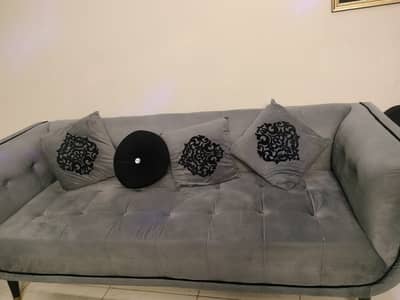 Grey Velvet 3+1+1 Sofa Set – Excellent Condition