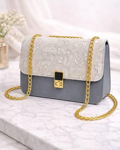 Premium Grey Floral Embossed Crossbody Chain Bag for Women
