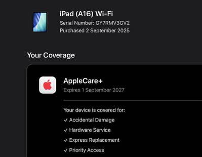 Apple Ipad A16 11th Gen 14 Months Apple Care+ With Box
