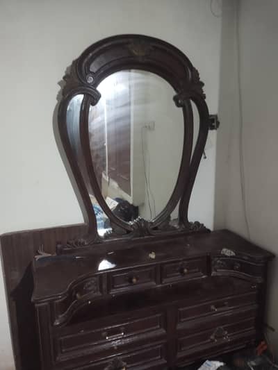 Solid Wooden Dressing Table | Makeup Vanity With Oval Mirror/Drawers