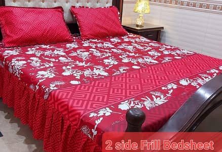 Fancy 3 PC Stitched Frill Bedsheet King Size (Cotton Sylonica)