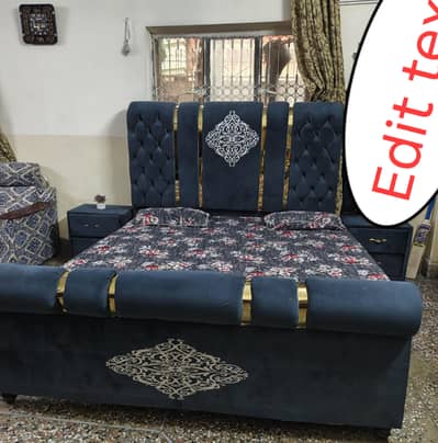 Luxury Double Bed Set + Dressing Table + Mattress + 2 Side Tables