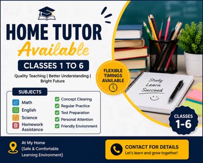 Home Tuition for All Subjects | Classes 1–6 | Flexible Timings