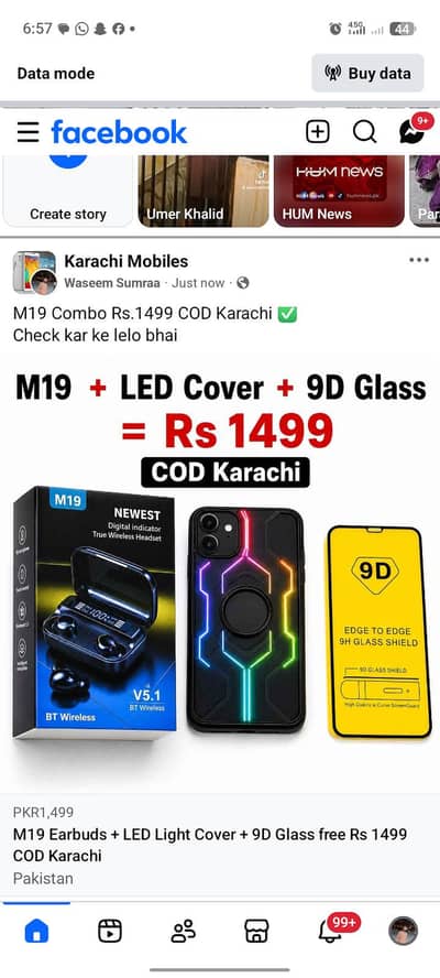 M19 Earbuds + LED Phone Cover + 9D Glass = Rs 1499 COD Karachi