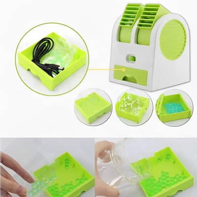 Battery Operated Mini AC with Ice Tray, Green White, 2.5W
