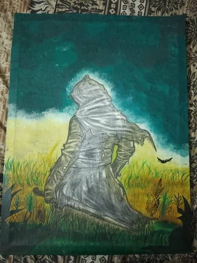 Original Handmade Hooded Warrior Canvas Painting.