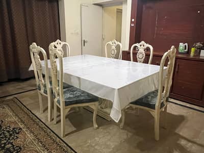 Luxury 6 Seater Glass Top Dining Table Set | Elegant Wooden Dining Set