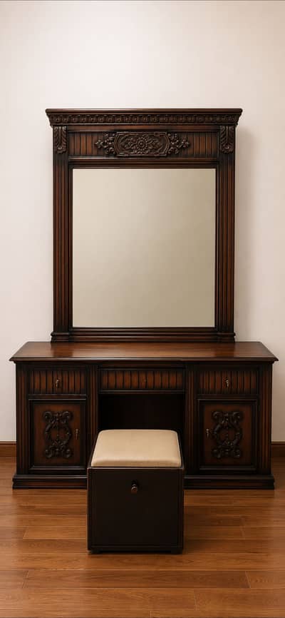 Bed dressing table & side tables full set.  Pure heavy wood chenotee