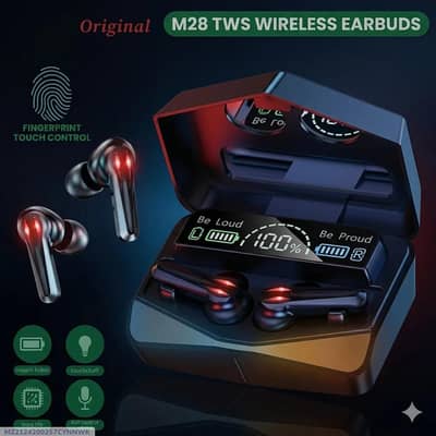 M28 Wireless Earbuds Black Bluetooth 5.3 With LED Display