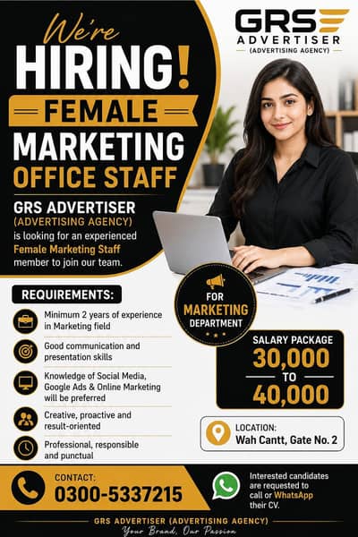Female Marketing Staff Required