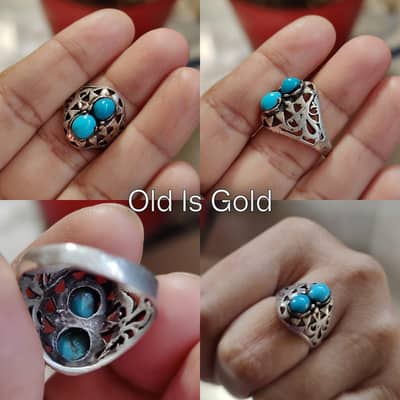 beautiful Feroza and mozenite Stone  in beautiful Ring 