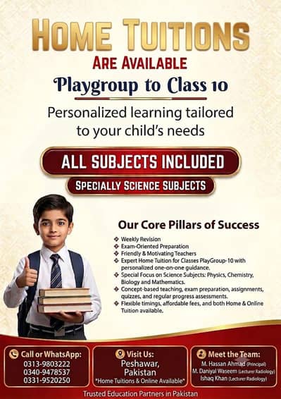 Home Tuitions available across Peshawar
