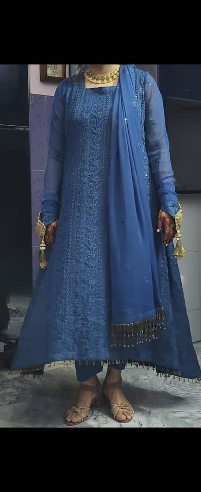 Embrided teal blue frock