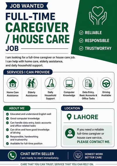 Full Time Caregiver/Driver/House Care Services