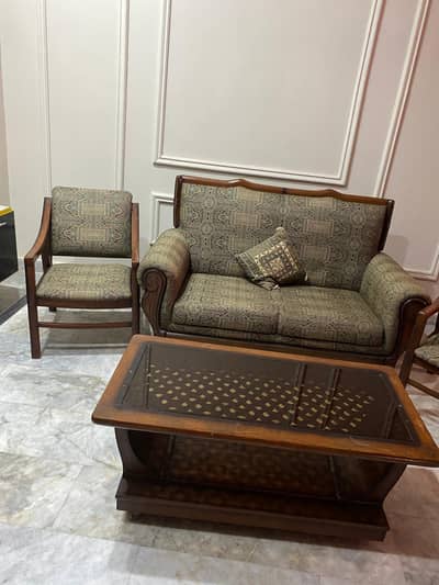 Wooden Sofa Set with 4 Chairs mini table & Center Table for Sale
