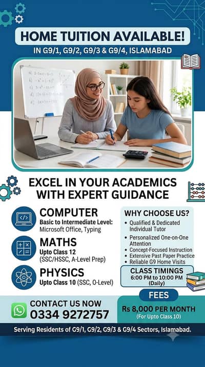 Expert Home Tutor Available in G-9