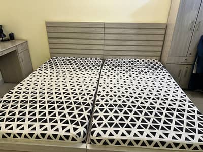 2 single beds with study table and 1 wardrobe for sale