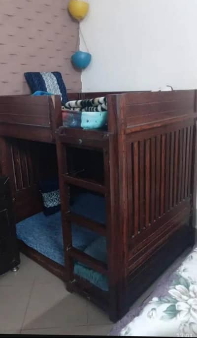 pure wooden kids double decker bed