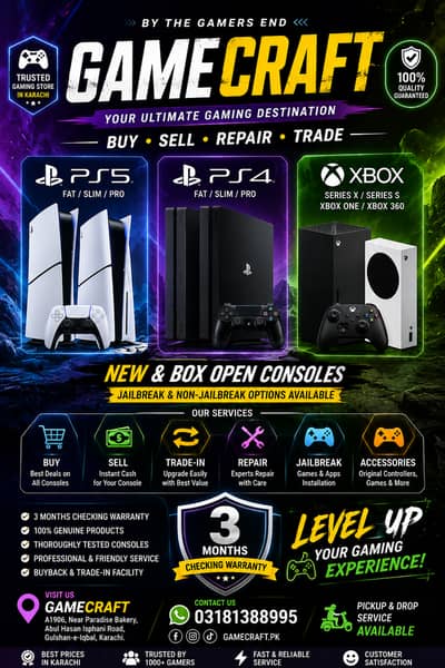 Buy PS5, PS4 & Xbox in Karachi | Warranty | GameCraft Gaming Store