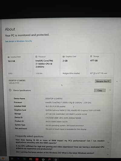 Dell Latitude E7450 (i7 5th Gen, 16GB RAM, 512GB SSD)