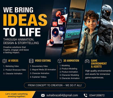 Professional AI Video, 3D Animation & Video Editing Services