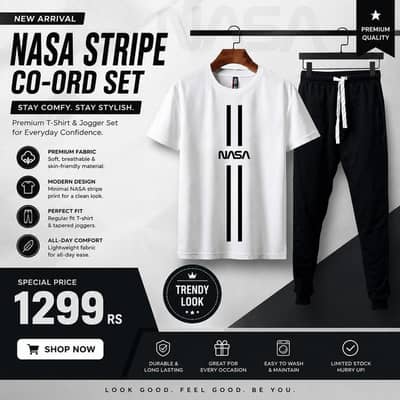 men's Nasa strip co-order set-Premiun T-Shirt& jogger