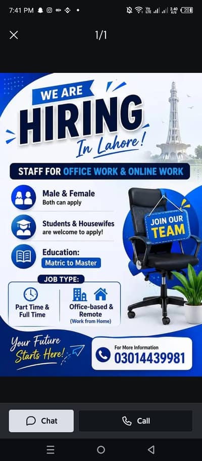 We are hiring staff male and female.
