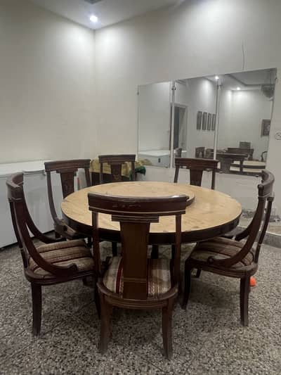 Round Dining Table with Rotating Lazy Susan & 6 Chairs