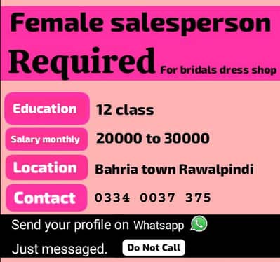 Female salesperson required