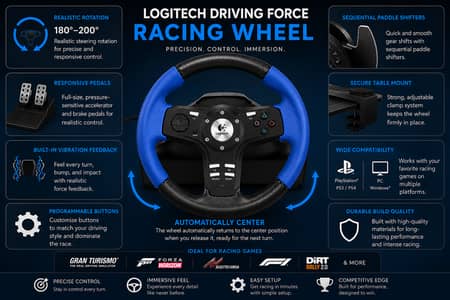 Logitech Driving Force EX Steering Wheel with Pedals – Good Condition