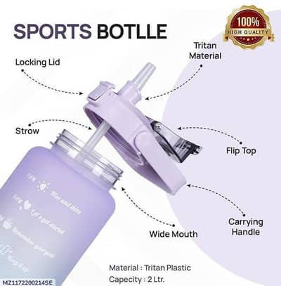 2 Liter Tritan Sports Bottle with Straw & Handle