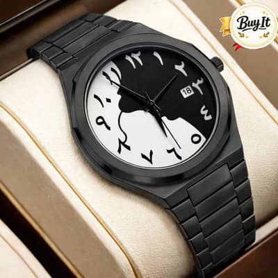 Matte Black Watch with Dual-Tone Arabic Dial