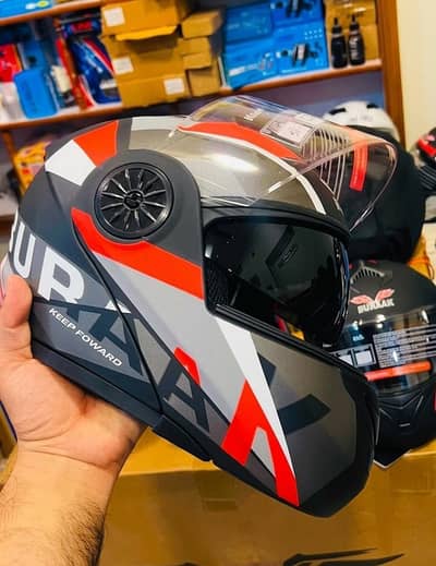 Double Visor Premium 3-in-1 Modular Helmet - Black & Red