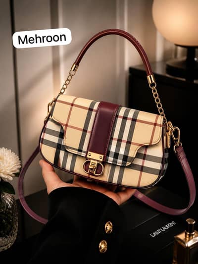 Classic Plaid Top-Handle Shoulder Bag with Gold Hardware