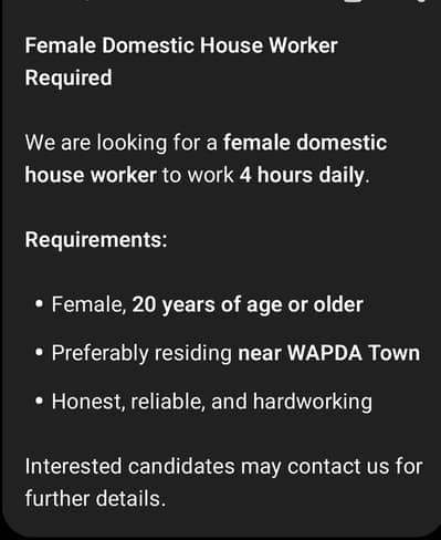 Female Houseworker required