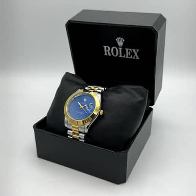 Men's Gold Silver Two Tone Watch with Blue Dial