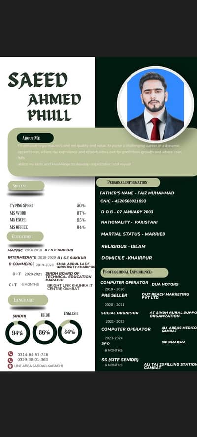 HI IAM SAEED AHMED I NEED A JOB