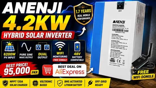 Anenji 4.2kv hybrid solar voltronic dual output pv6200 grid feeding